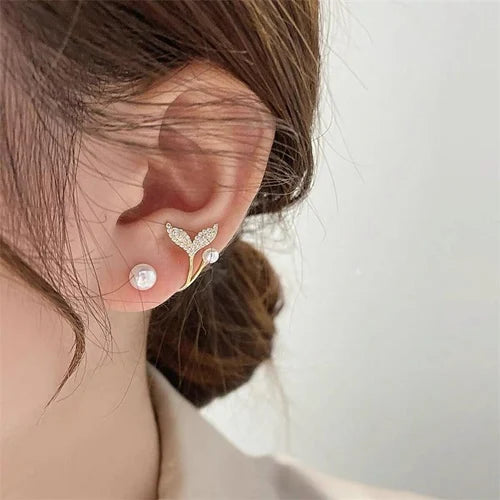 golden alloy korean fishtail earrings